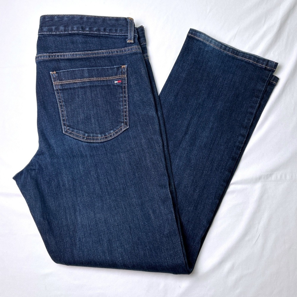 Tommy Hilfiger Womens Mid Rise Classic Straight Dark Wash Denim Jeans Size 14S